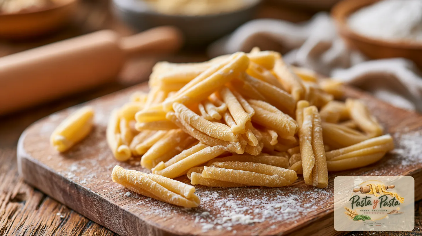 Casarecce fresca artigianale su tagliere in legno