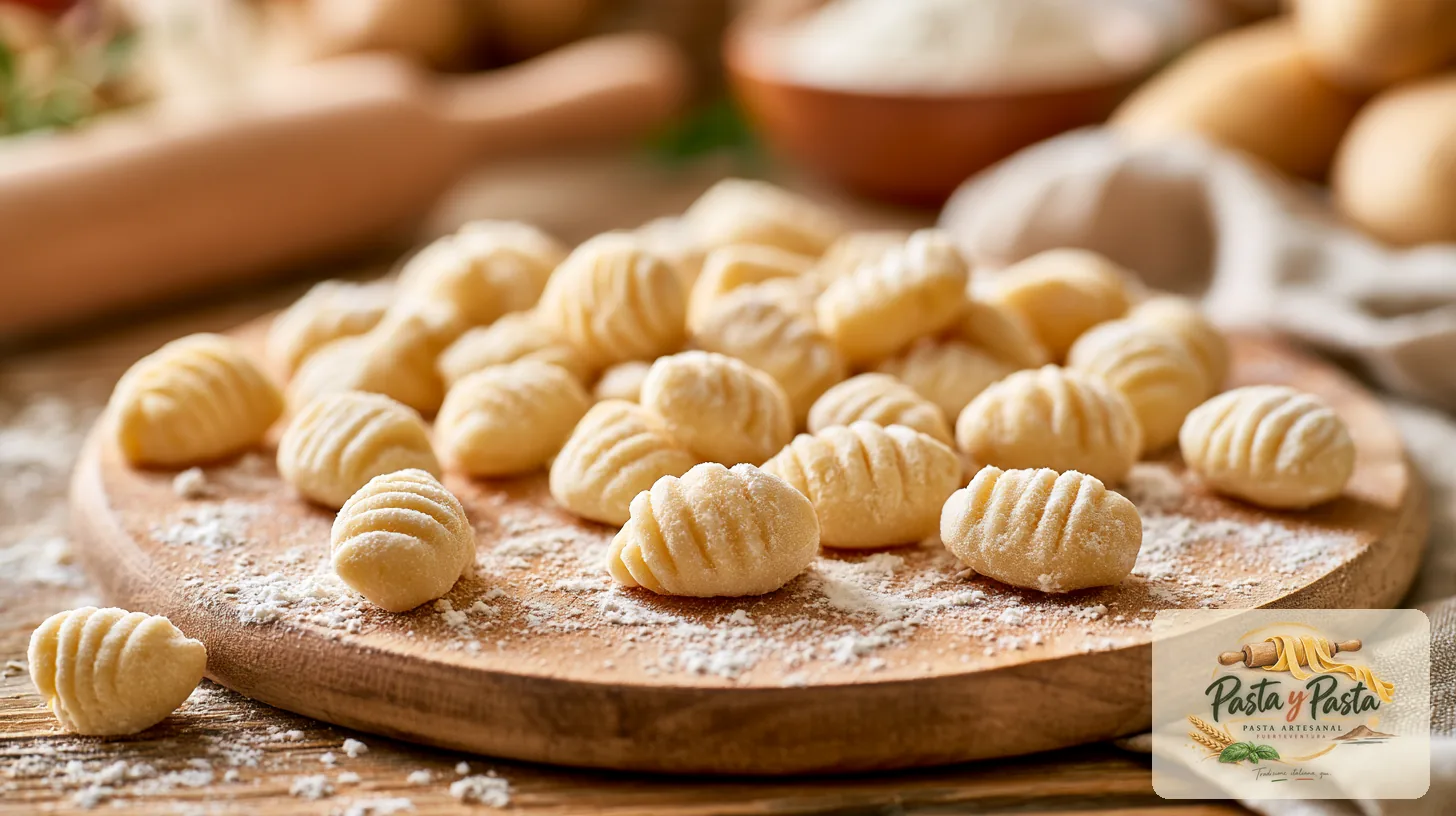 Gnocchi di patate fresca artigianale su tagliere in legno