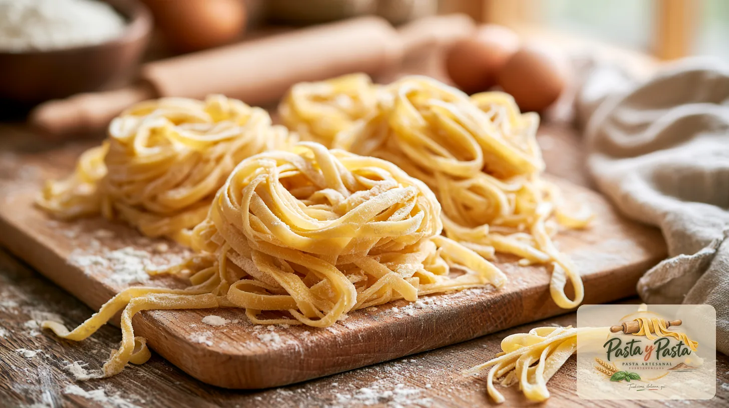 Linguine fresca artigianale su tagliere in legno