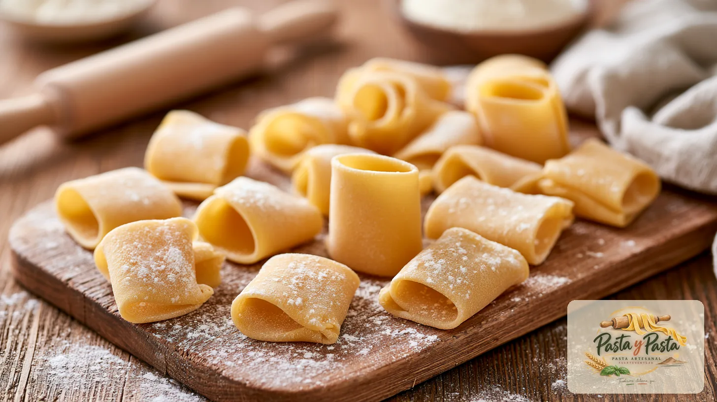 Paccheri fresca artigianale su tagliere in legno