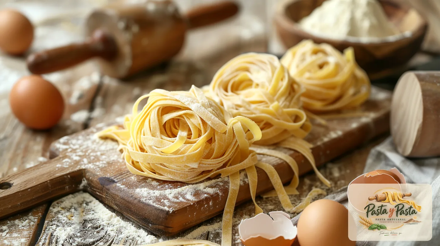 Tagliatelle all’uovo fresca artigianale su tagliere in legno